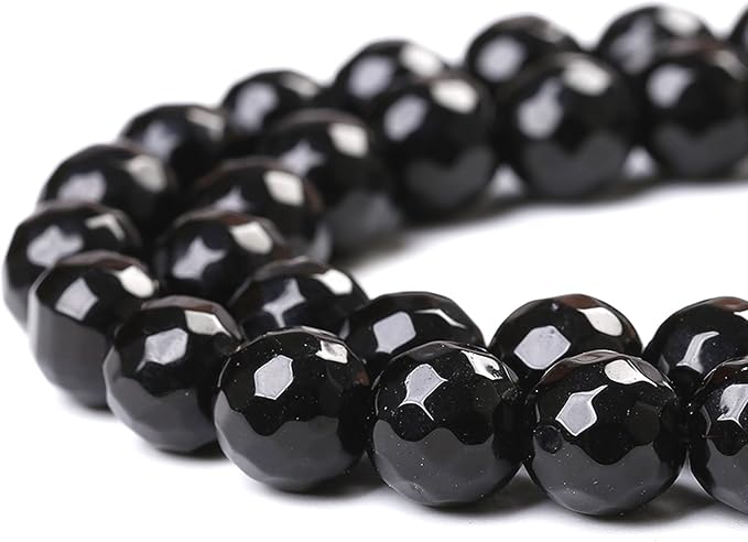 60pcs 6mm Natural Faceted Black Agate Stone Beads for Jewelry Making Energy Healing Beads DIY Bracelet Necklace Accessories 15" (6mm, Faceted Black Agate)