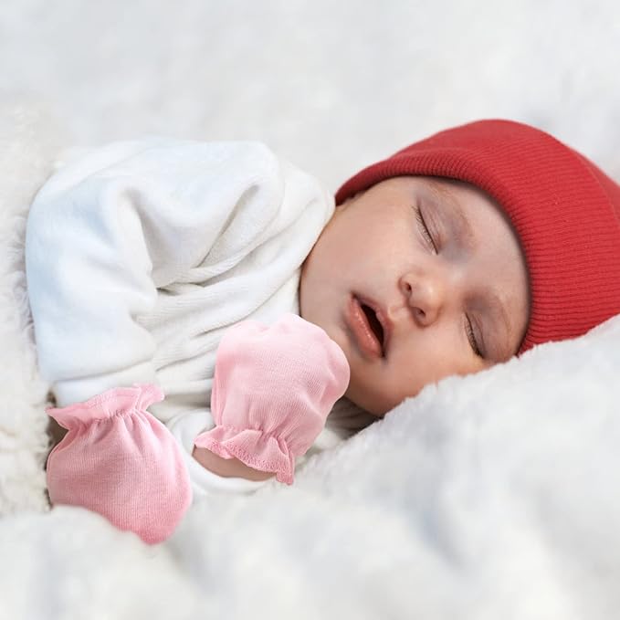 Newborn Baby Mittens No Scratch Cotton Elastic Wrist Gloves Infant Toddler Mittens for Baby Boy Girl 0-6 Months
