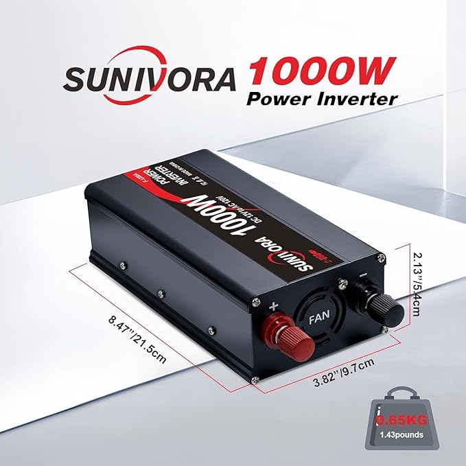1000 Watt Inverter 12V DC to 110V/120V AC 60HZ 2000 Watt(Peak) Car Power Inverter with 2 AC Outlets & Dual USB Ports for Car Vehicle Truck Camping