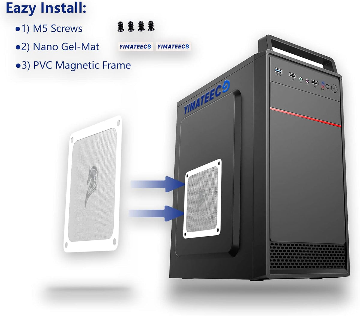 140mm Fan Filter PC Dust Filter Computer Fan Grills Dust Mesh Magnetic Frame PC Case Cover Dustproof PVC 50 Mesh(PVC, Gentleman Aesthetic, 140 * 140mm, 2pcs, White)