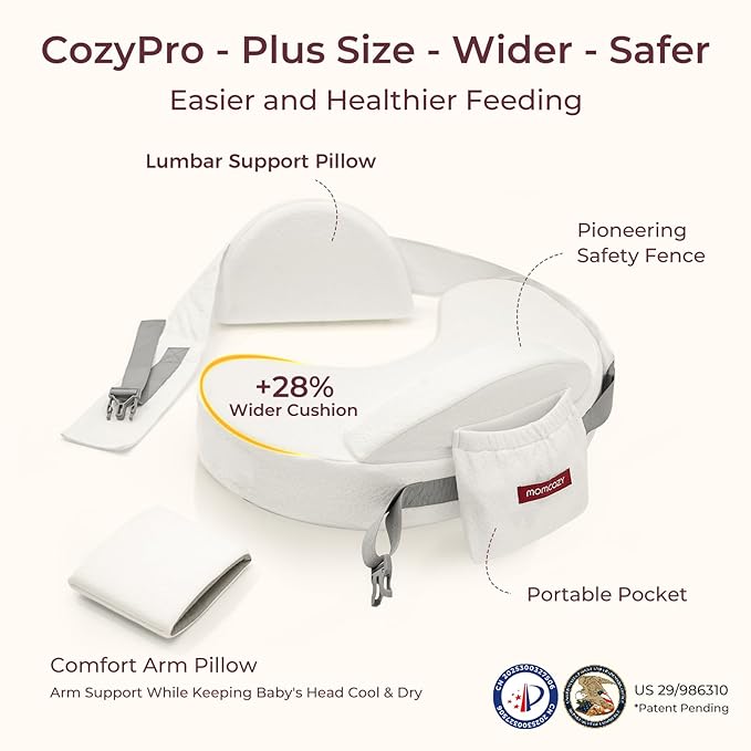 Momcozy CozyPro Nursing Pillow for Breastfeeding - All Around Ergonomic Comfort & Support - Pioneering Safety Fence - Plus Size Wider Feeding Pillow with Lumbar Support for Easier & Healthier Nursing