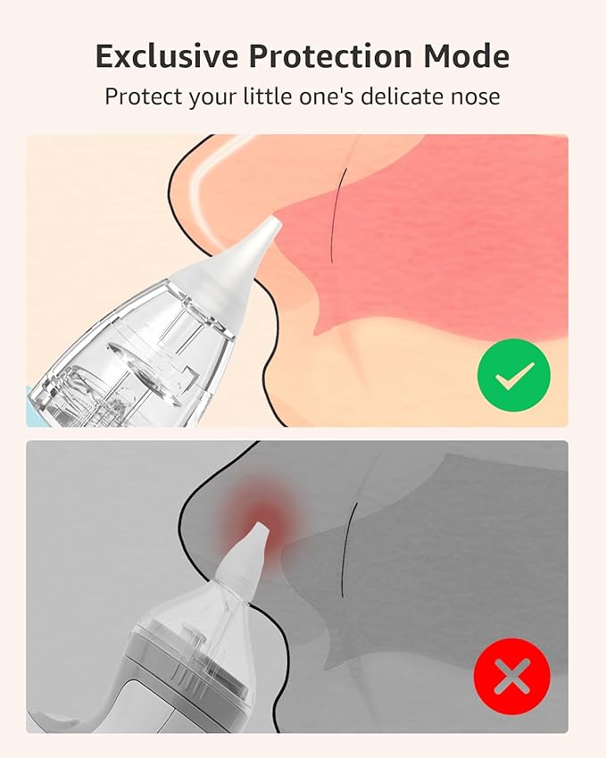 GROWNSY Nasal Aspirator for Baby with Protection Mode, Electric Nose Suction for Baby, Automatic Baby Nose Sucker with 3 Silicone Tips, Adjustable Suction Level, Music and Light Soothing Function