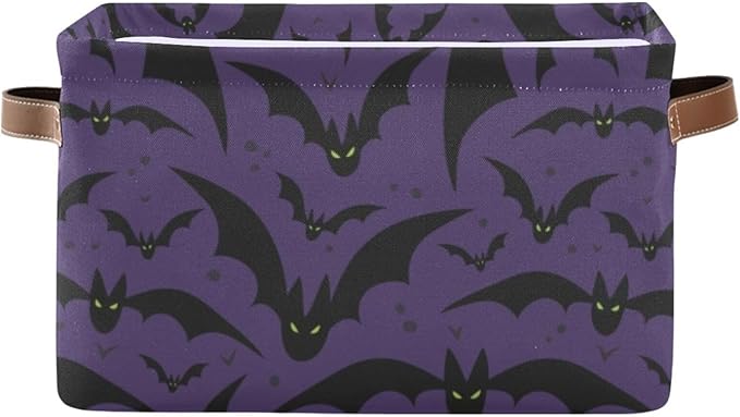 Storage Basket Bin Halloween with Bat Organizer Basket Collapsible Shelf Basket Cube with handle for Nursery Bedroom Bathroom