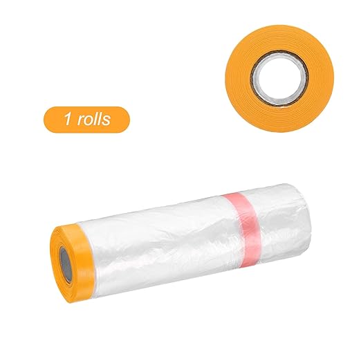 HARFINGTON Pre-Taped Masking Film 126" x65.6ft Double Adhesive Tape and Drape Painters Plastic Drop Cloth Film with Tape Plastic Sheeting for Automotive Painting Covering