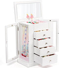 Jewelry Box for Girls, Musical Jewelry Box with Spinning Dancer Gifts for Little Girls Christmas New Year Birthday Children's Day, 5 Layer Large Wooden Kids Music Jewelry Organizer Box(White)