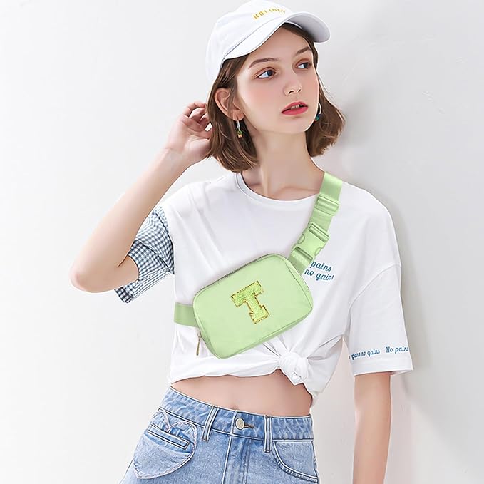 Gitus Gifts for 8 9 10 11 12 Year Old Girls Belt Bag Fanny Pack Crossbody Bags with Initial Letter Patch Cute Stuff Birthday Gifts for Teen Girls Women Personalized Trend Stuff (Light Green-T)
