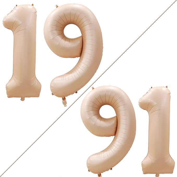 GOER Number 19 Balloons for 19th Birthday Sweet 19 Party Decorations,42 Inch Jumbo Foil Helium 91 Balloons for 91st Birthday Party Decoration (Caramel)