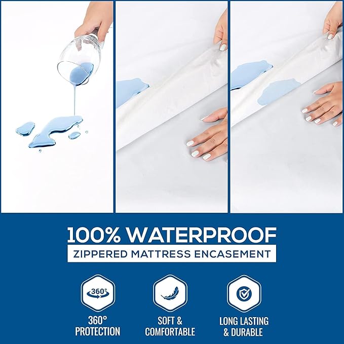 Utopia Bedding Zippered Mattress Encasement RV King, 100% Waterproof Bed Bug and Dust Mite Proof Mattress Protector, Absorbent Six-Sided Mattress Cover