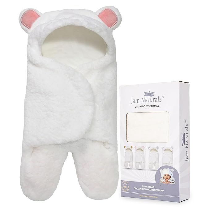 Jam Naturals- Baby Swaddle Blanket, Cute Bear Organic Receiving Swaddling Wrap, Newborn Baby Girl Soft Plush Registry Gift (Pink 3-6m)