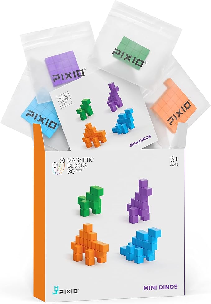PIXIO Mini Dinos - Magnetic Blocks Building Toys in Pixel Art Style - Dinosaur Toys - Arts and Crafts Kids Toys - Building Blocks - Learning Toys - Mini Dinosaur Figures - 88 pcs