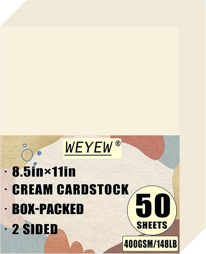 50 Sheets 148lb Cream Cardstock, 8.5" x 11", Premium Heavyweight Card Stock Blank Invitation Paper Greeting Cards DIY Craft Card Making, 148LB Cover 400 GSM