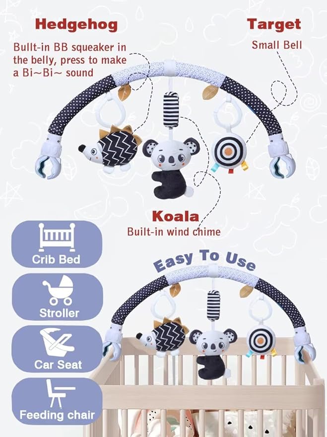 Pau1Hami1ton Baby Stroller Arch Toys, Car Seat Toys,Bouncer Toy Bar/Mobile for Bassinet,Adjustable Baby Hanging Toys Fit for Crib Bed,Stroller,Car Seat.S-19(Koala)