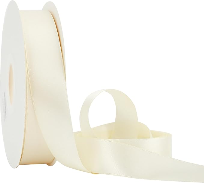 HUIHUANG Cream Ribbon 1 inch x 50 Yards Ivory Double-Faced Polyester Silk Satin Ribbon for Gift Wrapping, Wedding Invitations, Hair, Bows Making, Holiday Decor, Floral Arrangement