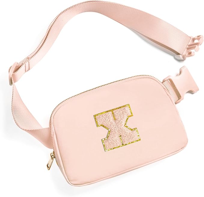 Gitus Gifts for 8 9 10 11 12 Year Old Girls Belt Bag Fanny Pack Crossbody Bags with Initial Letter Patch Cute Stuff Birthday Gifts for Teen Girls Women Personalized Trend Stuff (Coral Pink-X)