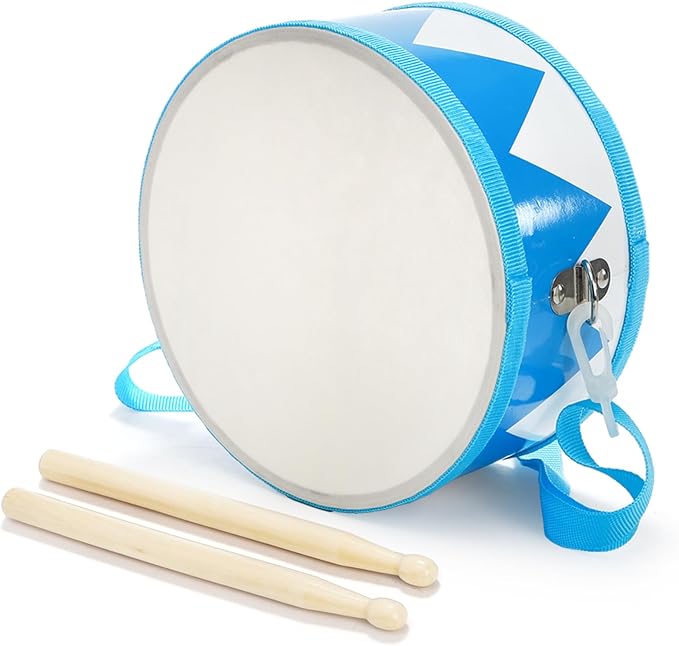 Kids Drum Set, 8 Inch Wooden Drum Toys with an Adjustable Strap, 2 Drumsticks, Educational Musical Sensory Percussion Musical Instrument Toy for Toddlers Kids Baby