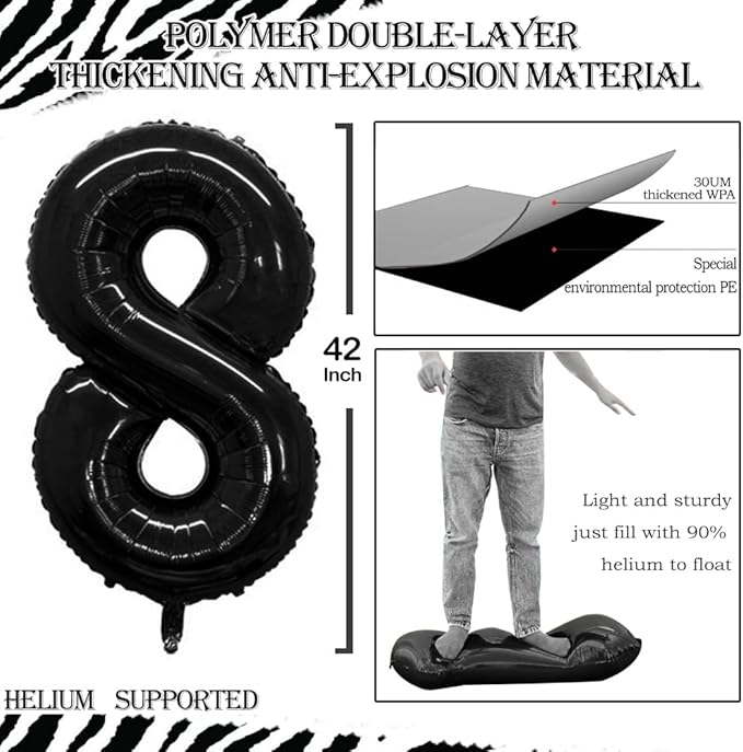 GOER Number 28 Balloons for 28th Birthday Party Decorations,42 Inch Jumbo Foil Helium 82 Balloons for 82nd Birthday Party Decoration (Black)
