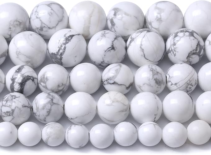 32pcs 12mm AAA Natural Stone Beads White Howlite Turquoises Round Loose Beads for Jewelry Making DIY Bracelet (White Howlite Turquoises, 12mm)