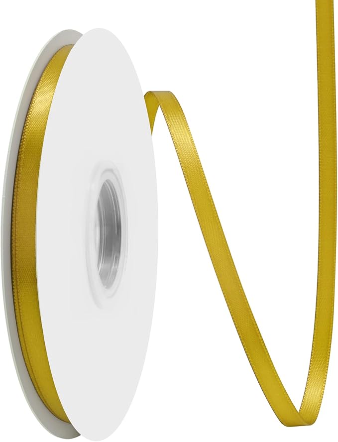 Gold Satin Ribbon 1/4" X 50 Yards Solid Color Double Faced Ribbons Perfect for Crafts Wedding Decor Bow Making Arts Sewing and More