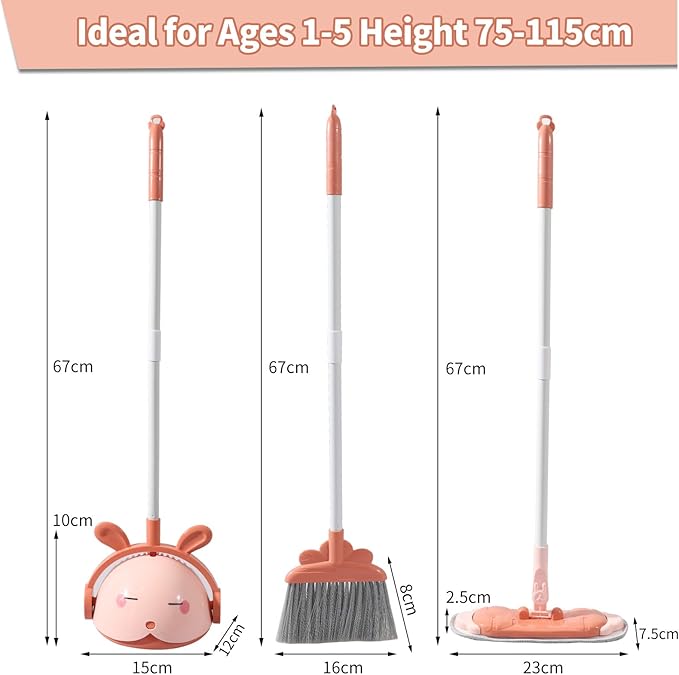 Kids Cleaning Toy Set, Mini Child Broom, Mop and Dustpan, Little Housekeeping Helper Set ,Pretend Home Cleaning Play Set for Toddler Age 1-5,6pcs (Pink)
