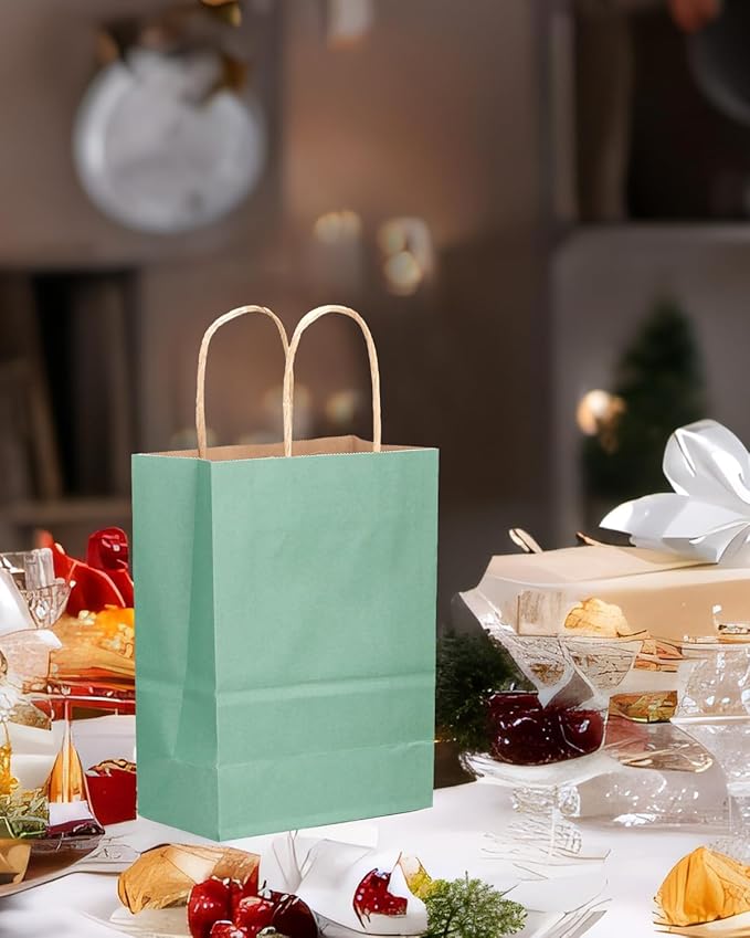 qiqee 32-Packs Light Blue Paper Gift Bags with Handles Bulk Medium Size Gift Bags Multiple Uses