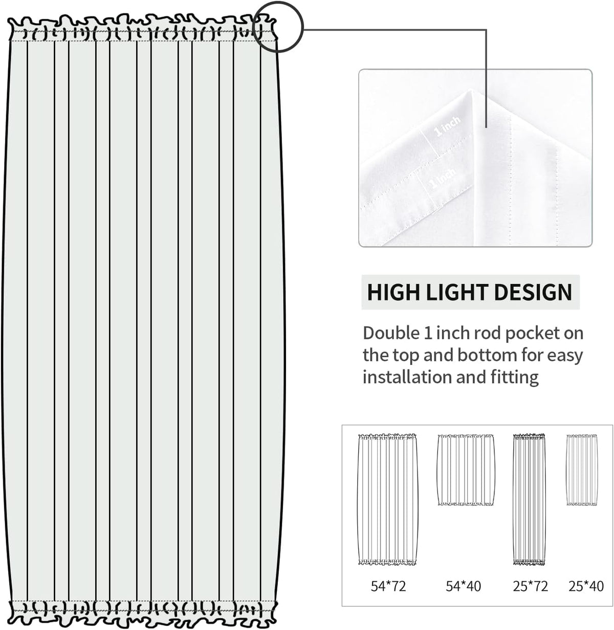 DWCN French Door Curtains – Rod Pocket Thermal Curtain for Doors with Glass Window, Kitchen and Patio Doors for Privacy, 25 X 72 Inches Long, 1 Curtain Panel with Tieback, Pure White