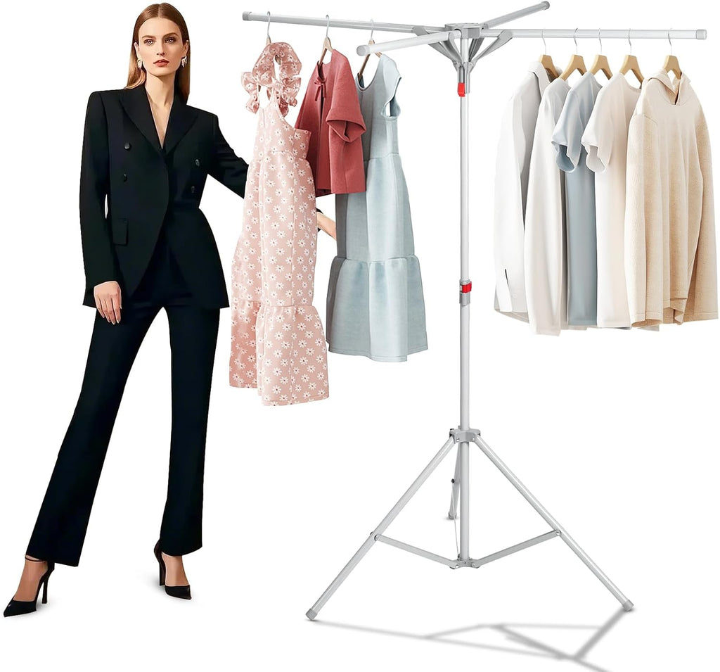 Tripod Drying Rack Height Adjustable, 2025 Upgraded Foldable Portable Standing Drying Rack,Carbon Steel Material Drying Rod, Easy to Install,Use for Indoor and Outdoor Clothes, Towel Drying
