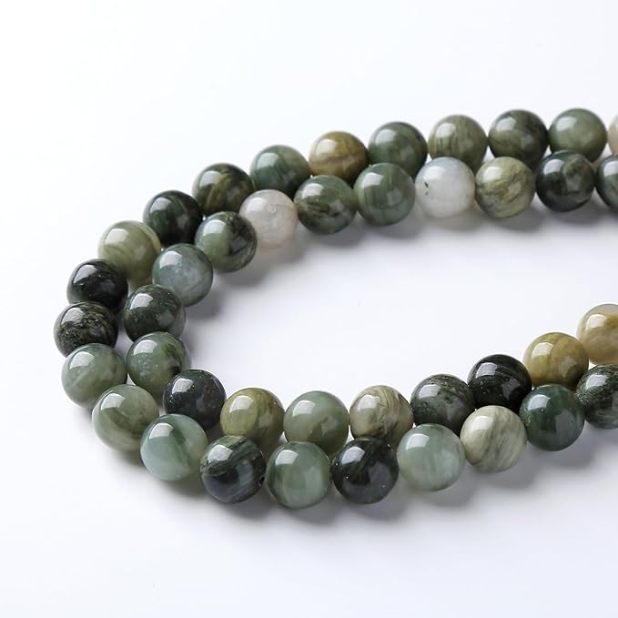 60pcs 6mm Natural Green Hair Quartz Stone Beads for Jewelry Making DIY Bracelet Necklace Accessories 15" Energy Healing Power Round Stone Beads (6mm, Green Hair Quartz)