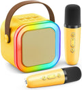 Mini Karaoke Machine for Kids Adults, Portable Karaoke Microphone Singing Speaker Bluetooth Karaoke Player with 2 Wireless Mic, Birthday Gifts for Girls Boys 4-12 Year Old, Family Home Party(Yellow)
