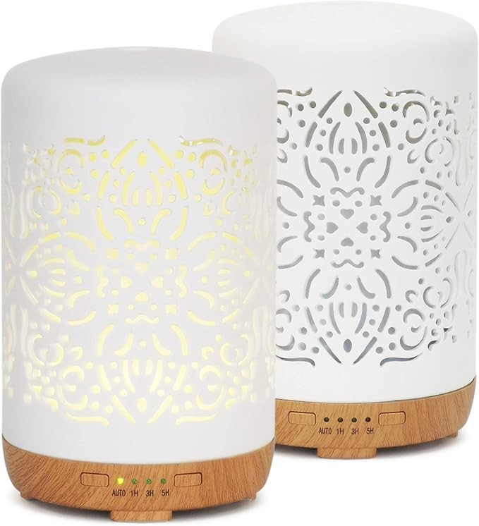 Earnest Living Essential Oil Diffuser White Ceramic Diffuser 250 ml Timers Night Lights and Auto Off Function Home Office Humidifier Aromatherapy Diffusers for Essential Oils