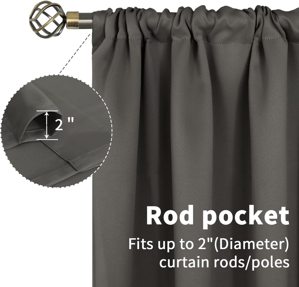 BGment Short Blackout Curtains 48 Inches Length - Rod Pocket Thermal Insulated Room Darkening Window Drapes for Kitchen Bedroom Bathroom, Grey, 2 Panels, 42 x 48 Inch