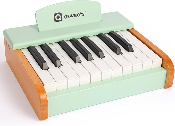 Asweets 18 Keys Piano Keyboard for Kids, Toddler Music Educational Instrument Toy, Wooden Piano for Toddlers Girls & Boys, Green