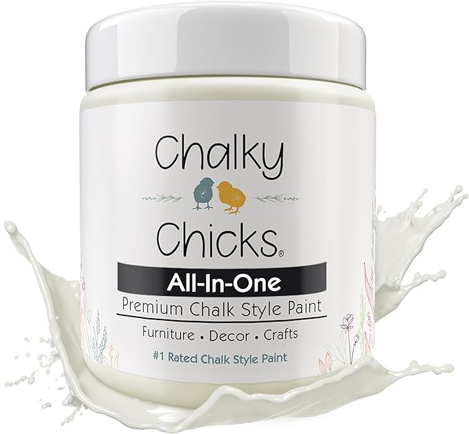 Chalky Chicks All-in-One Chalk Paint for Furniture or Cabinet - 8 Fl Oz - Matte Finish Salt Flats (Off White) for Metal, Wood Furniture Paint - No Sanding All-in-One for Home Decor & Crafts, USA Made