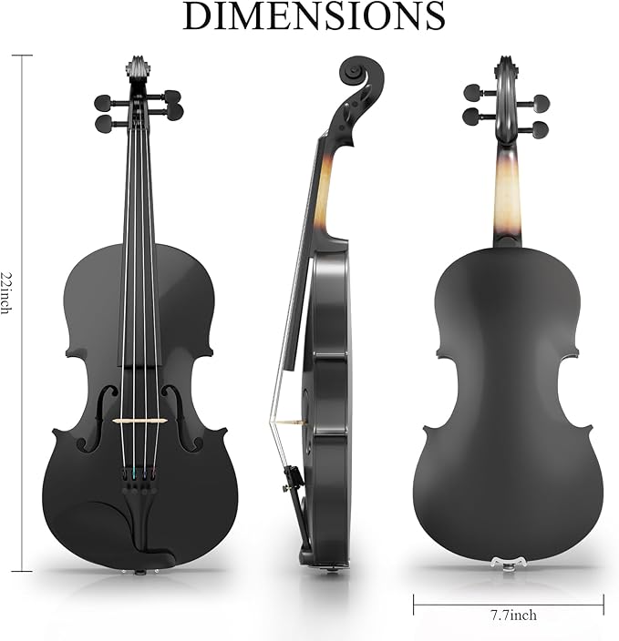 3/4 Beginner Violin Kit,Complete Violin Set with Case, Bow, Rosin,Black