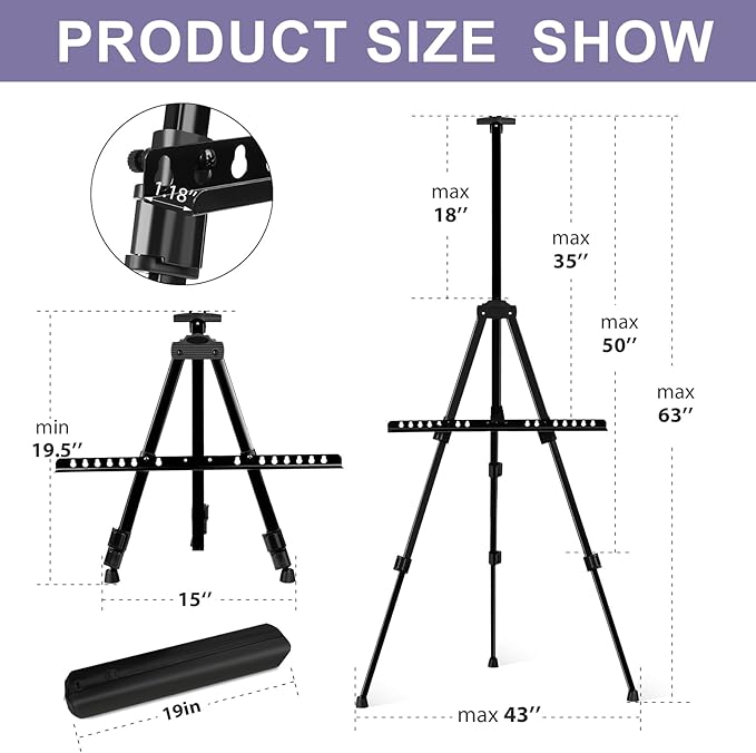 AROIC10 Pack Painting Display Easel Stand Portable Adjustable Metal Tripod Artist Canvases Height from20to66Inch Extra Sturdy forTable-Top/Floor Painting, Drawingand Displaying,Black with10StorageBag