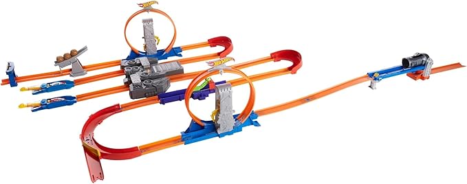 Hot Wheels Toy Car Track Set, Track Builder Playset Total Turbo Takeover with 1:64 Scale Vehicle, Motorized Booster & Multiple Configurations