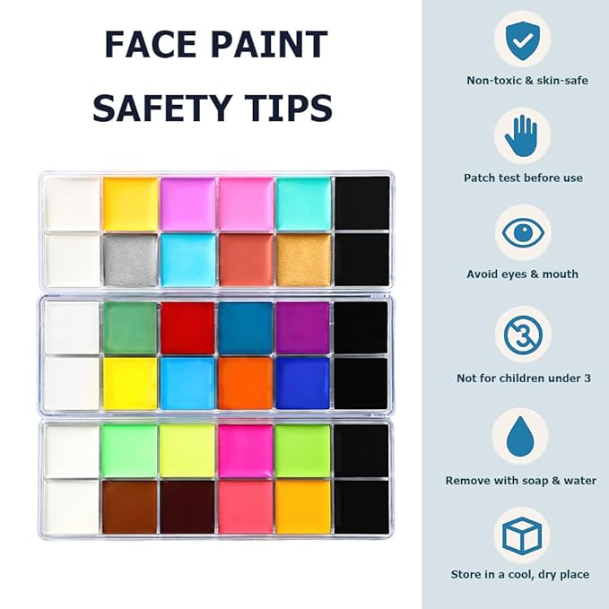 Face Body Paint Oil Palette - Professional Safe Non Toxic Halloween Makeup Painting Kit for Kids & Adults, Flash Colors for Party, Cosplay, SFX, Tattoo, Fancy Dress & Stage Makeup