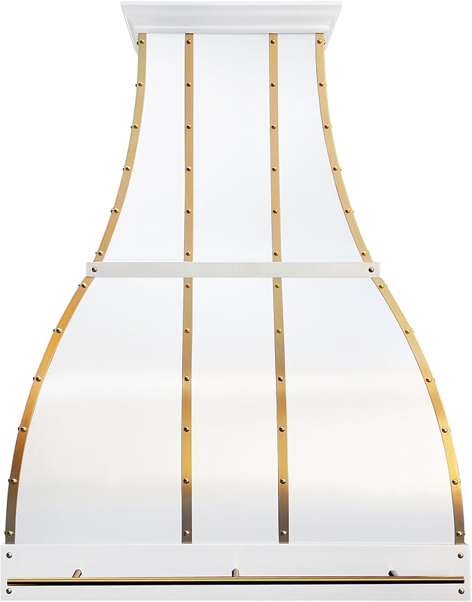 CHETTO C Stainless Steel Range Hood Cover with 4-Speed Vent Hood Insert Custom Handcrafted Metal Kitchen Fan with Towel Rack LED Light 48"W x21"D x27"H White Wall Mount