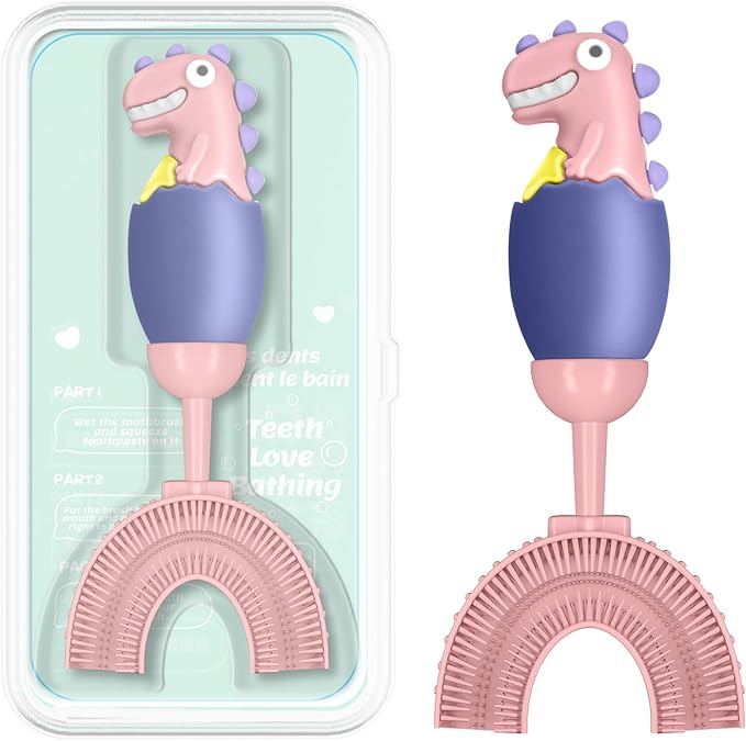 U-Shaped Toothbrush for Kids Ages 2-7， Soft Food-Grade Silicone for Sensitive Gums， 360° Teeth Cleaning Design，Training & Travel-Friendly Toddlers' Toothbrush (Purple)