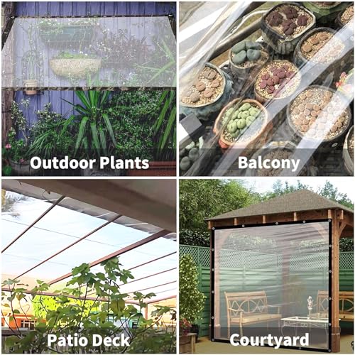 Waterproof Cover Clear Tarps 6x11 FT, Clear Tarp for Deck Porch Patio Canopy Outdoor Camping Ground Garden Furniture Cars Covers, PVC Heavy Duty Tarpaulin, with 10 Marbles Bundle and 1 Rolls Ropes - size: 6x11 FT