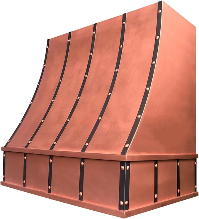 CT Copper Tailor Sloped Copper Vent Hood Wall Mount,36'' W,27''H, 610 CFM Exhaust Fan,Stainless Steel Vent,LED Light,Dishwasher-Safe Baffle Filters,VH8TR1