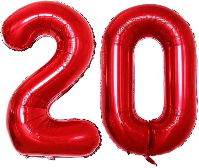 GOER Number 20 Balloons for 20th Birthday Party Decorations,42 Inch Jumbo Foil Helium Balloons for 20th Anniversary (Red)
