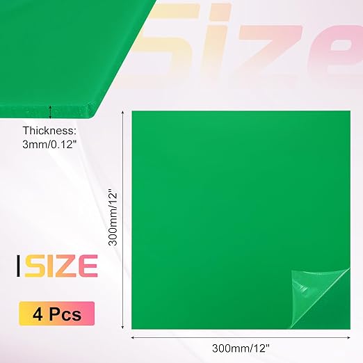 uxcell 4Pcs Acrylic Sheets 12x12 Inch Acrylic Panel 1/8 Inch-3mm Plastic Board for Picture Frames Sign Holders DIY Display Projects Craft, Green