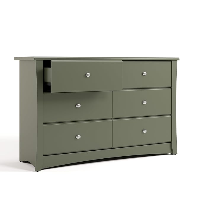 Storkcraft Crescent 6 Drawer Double Dresser (Olive) – GREENGUARD Gold Certified, Nursery Dresser for Kids Bedroom
