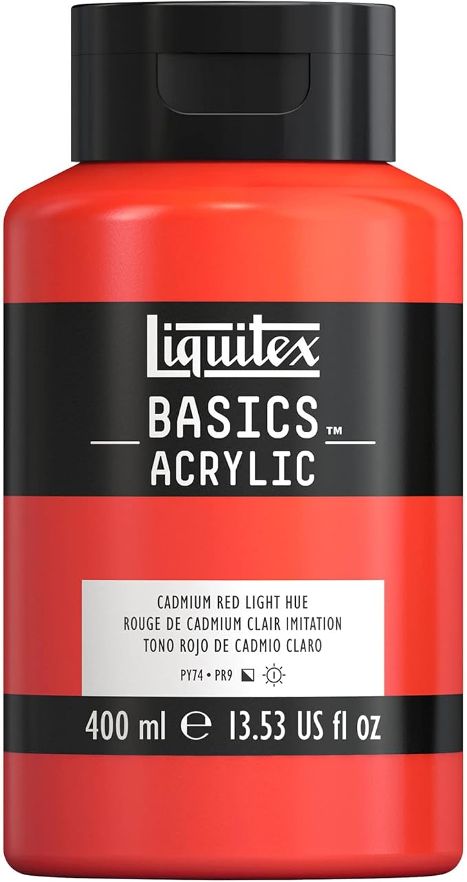Liquitex BASICS Acrylic Paint, 400ml (13.5-oz) Bottle, Cadmium Red Light Hue