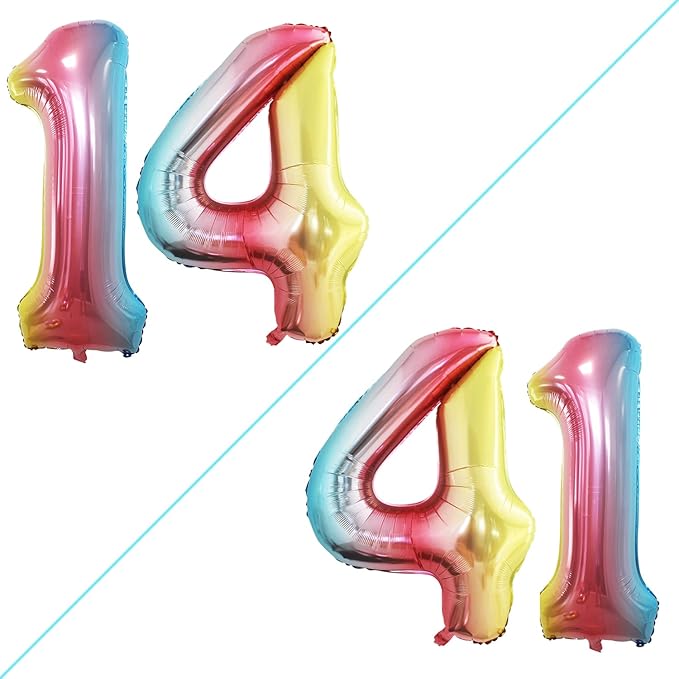 GOER Number 14 Balloons for 14th Birthday Sweet 14 Party Decorations,42 Inch Jumbo Foil Helium 41 Balloons for 41st Birthday Party Decoration (Rainbow)