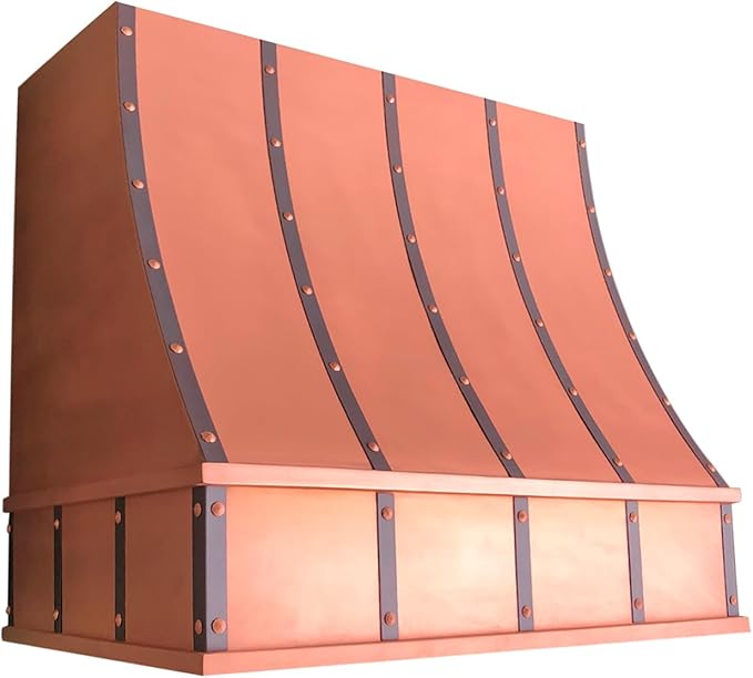 CT Copper Tailor Sloped Copper Vent Hood Wall Mount,36'' W,27''H, 610 CFM Exhaust Fan,Stainless Steel Vent,LED Light,Dishwasher-Safe Baffle Filters,VH8TR1