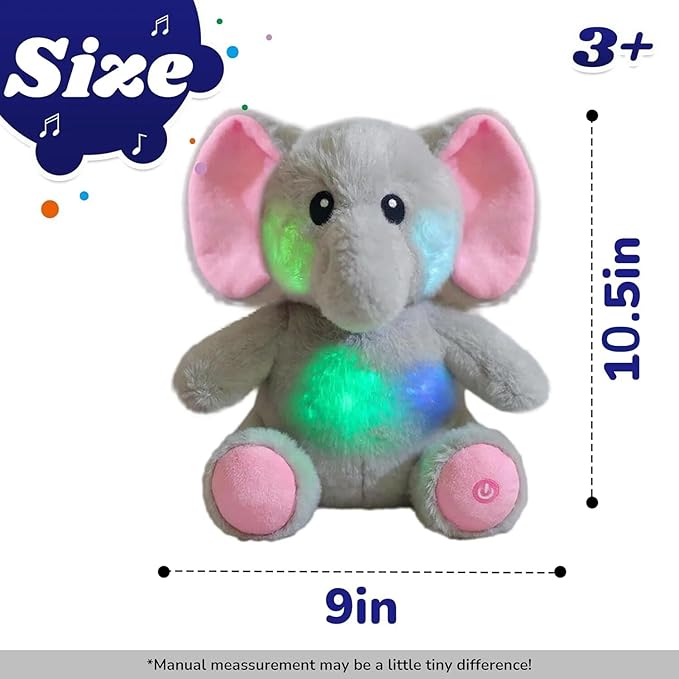 Cuteoy Glowing LED Light-up Elephant Nightlight Toys Musical Plush Stuffed Animal Singing Lullabies Birthday Christmas Plushies Gifts for Kids Boys Girls,10.5"