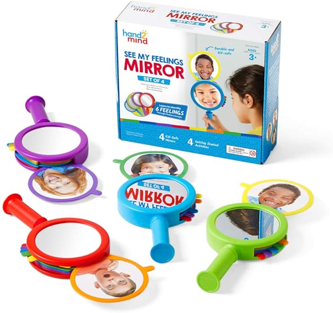 hand2mind See My Feelings Mirror, Play Therapy Toys, Mindfulness for Kids, Emotional Regulation for Kids, Social Emotional Learning Activities, Calm Down Corner Supplies, Calming Corner (Set of 4)