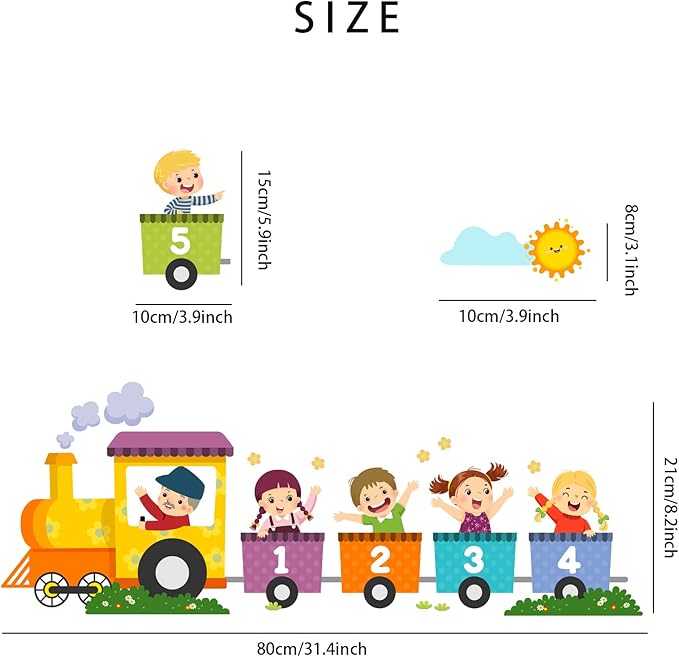 Train Number Kids Wall Stickers, Learning Colors Figures Preschool Wall Decals Peel and Stick Art Wall Decors, Suitable for Nursery, Baby Room, Kids Playroom, Classroom…