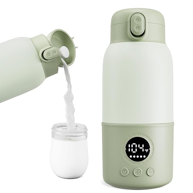 Portable Bottle Warmer for Travel, 2-Min Fast Heating Baby Bottle Warmer,12.8oz Formula Container to Go for Breastmilk, Formula Dispenser with Long-Lasting Keep Warm Function